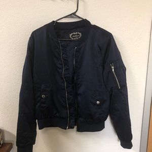Forever 21 dark blue satin bomber